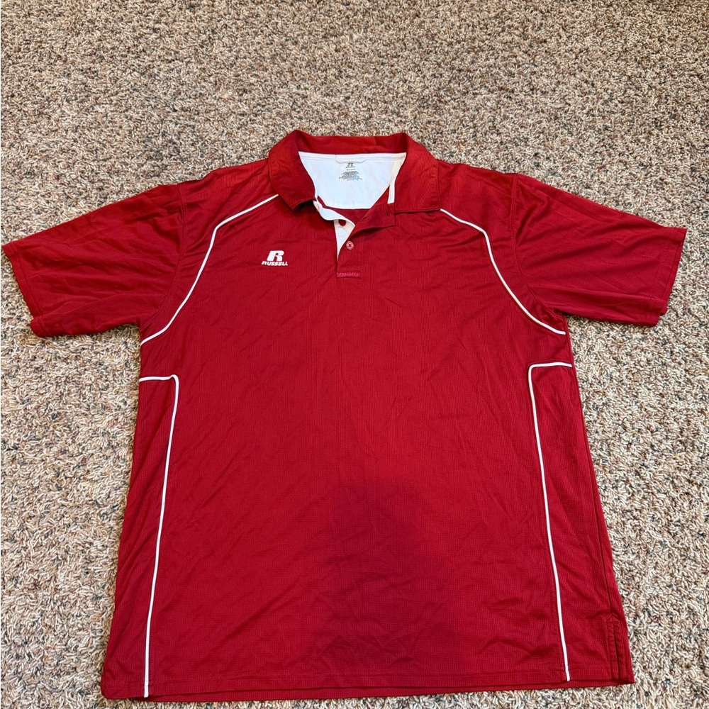 Russell Athletic Red Short-Sleeve Polo with White Piping